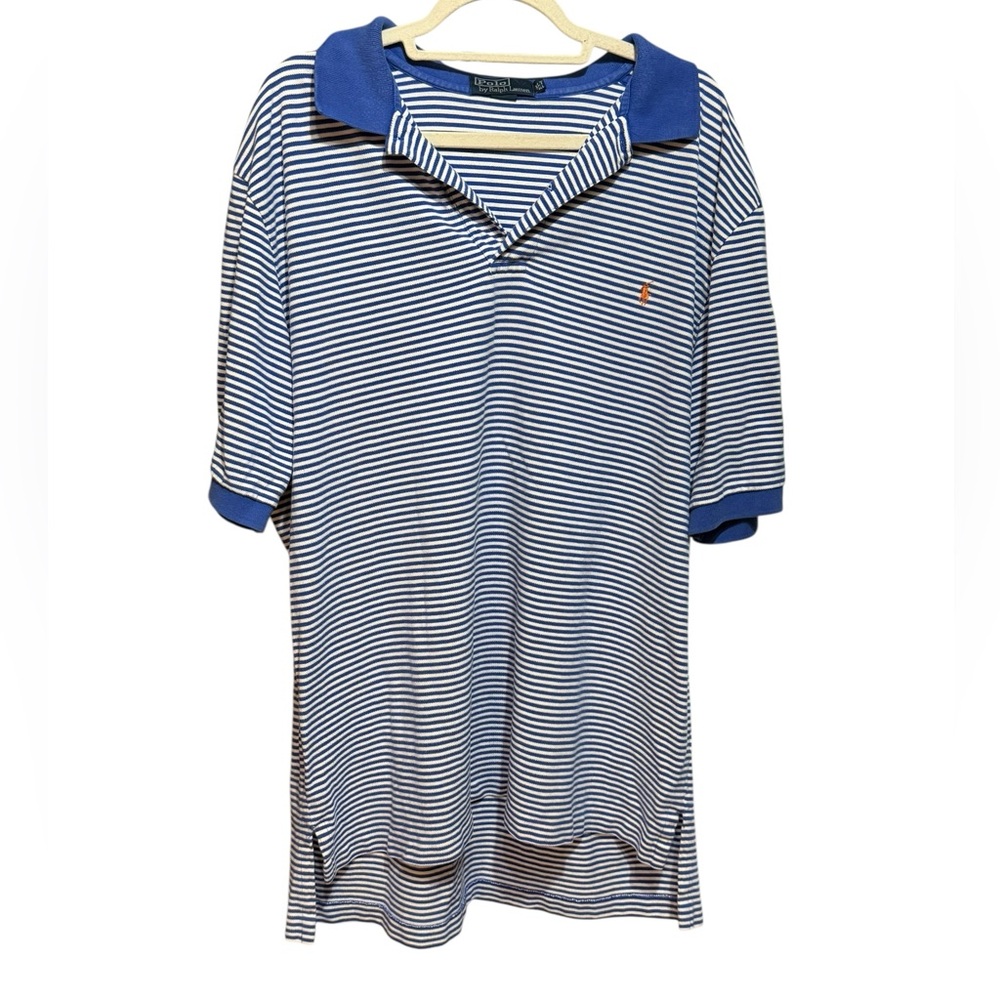Ralph Lauren Men’s Blue White Striped Polo Shirt Classic Fit‎ Size XL Tall